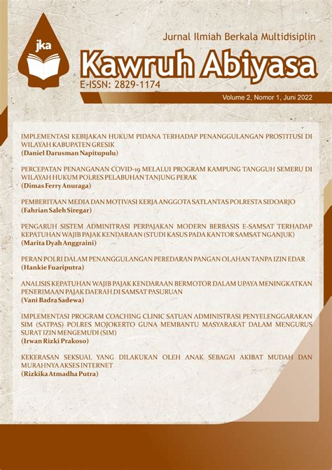 Vol 2 No 1 2022 Volume 2 No 1 Juni 2022 Jurnal Kawruh Abiyasa