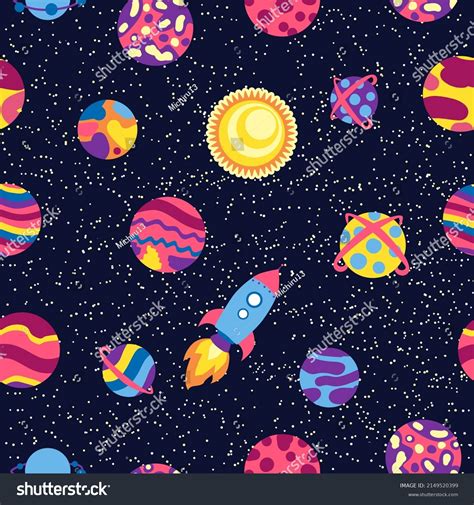 Seamless Space Pattern Planets Rockets Stars Stock Vector Royalty Free