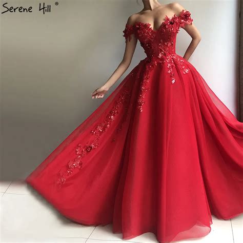 Sexy Red Sequins Appliques Off Shoulder Puffy Evening Dresses Ruffles