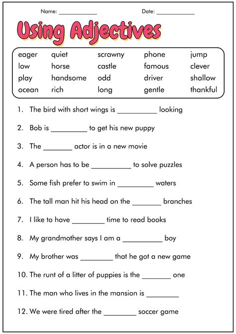 Th Grade Language Arts Worksheets Printable Exercises