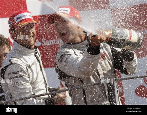 Brazilian Rubens Barrichello Of Brawn Gp R Celebrates Winning Ahead