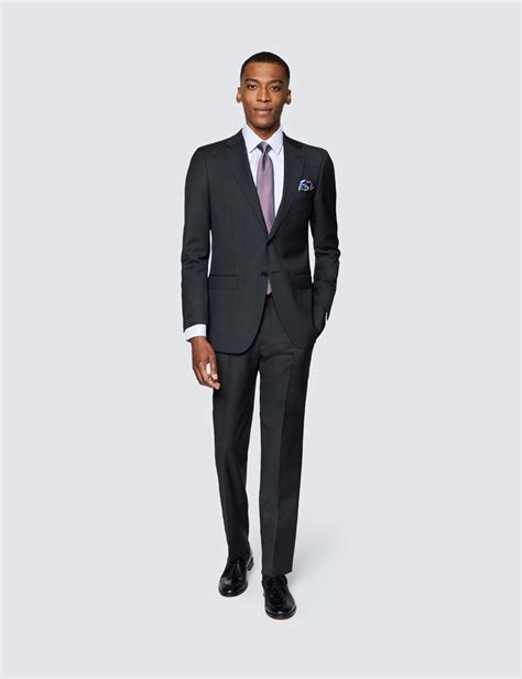 Mens Dark Charcoal Twill 2 Piece Slim Fit Suit Hawes And Curtis