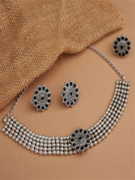 Buy Fida Silver Plated Black Stone Studded Jewellery Set Jewellery