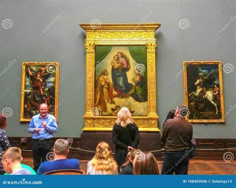 Dresden, Germany - December 31, 2017: Visitors Looking at Painting of ...