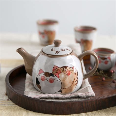 Japanese style Cute Cat Ceramic Tableware Hand drawn Cute Teapot Tea ...