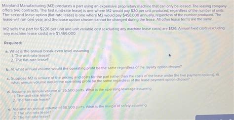 Solved Maryland Manufacturing M Produces A Part Using An Chegg