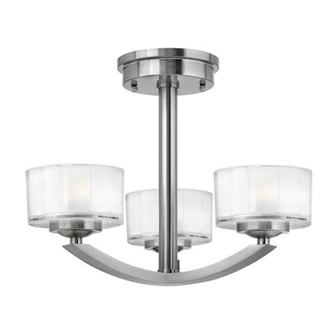 Contemporary Art Deco Brushed Nickel 3 Light Semi Flush Ceiling Light