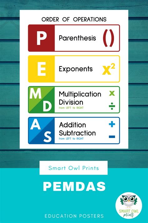 Pemdas Poster Math Teacher T Printable Educational Etsy