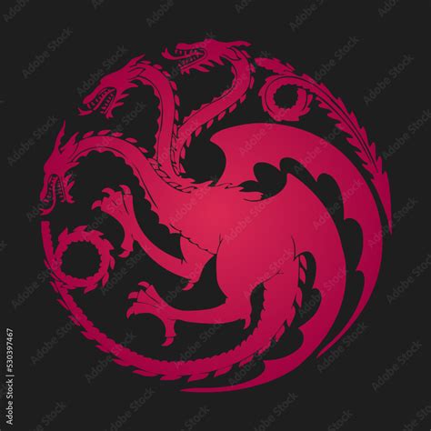 Three-headed red dragon as emblem of the house Targaryen. Poster of the red dragon for the ...