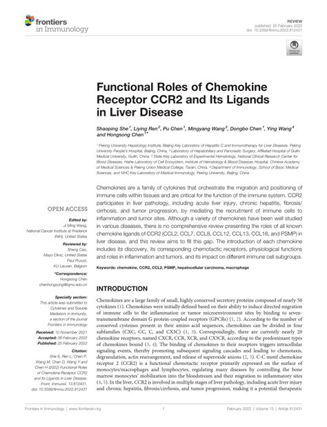 Pdf Functional Roles Of Chemokine Receptor Ccr2 And Its Ligands In