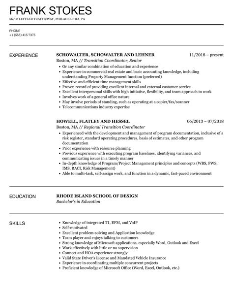 Transition Coordinator Resume Samples Velvet Jobs