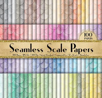 100 Seamless Sparkle Mermaid Scale Digital Papers By ThingsbyLary