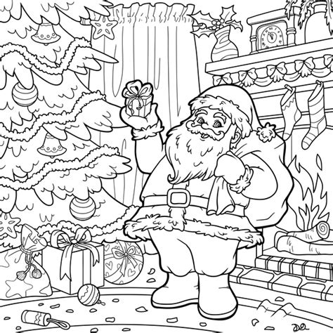 Coloriage Père Noël Et Cadeaux