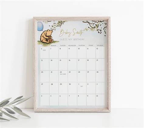 Due Date Calendar Classic Winnie The Pooh Guess Babies Etsy