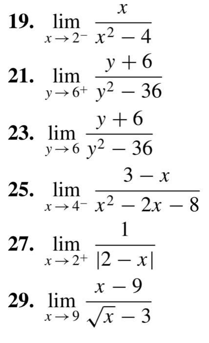 Solved 19 Limx→2−x2−4x 21 Limy→6y2−36y6 23