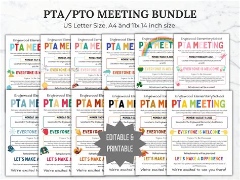 Pta Meeting Flyer Template Bundle Seasonal Pta Flyer Editable Pta