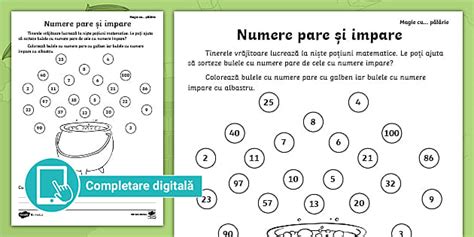 Magie cu pălărie Numere pare și impare Fișă de lucru cu numere pare și
