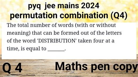 Permutation And Combination Class 11 Permutation And Combination Jee Pyq Jee Main 2024 P And