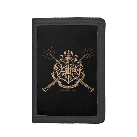 Harry Potter Hogwarts Crossed Wands Crest Tri Fold Wallet Zazzle