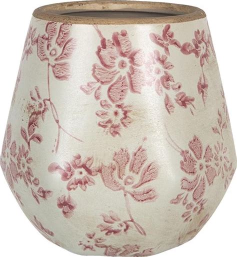 Clayre Eef Bloempot X Cm Beige Roze Keramiek Rond Bloemen