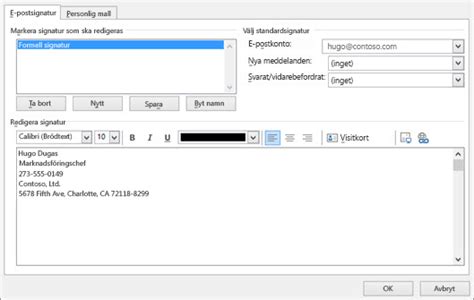 Skapa och lägga till en e postsignatur i Outlook för Windows
