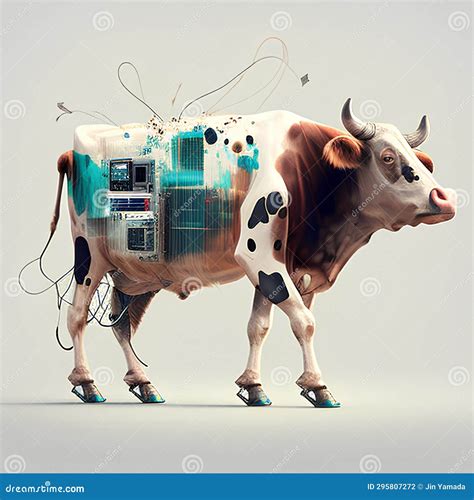 Futuristic Cow With High Tech Interface 3d Illustration Stock