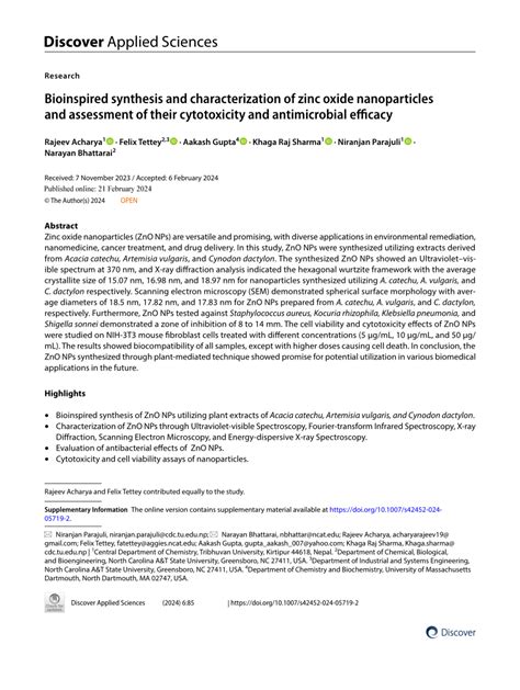 Pdf Bioinspired Synthesis And Characterization Of Zinc Oxide