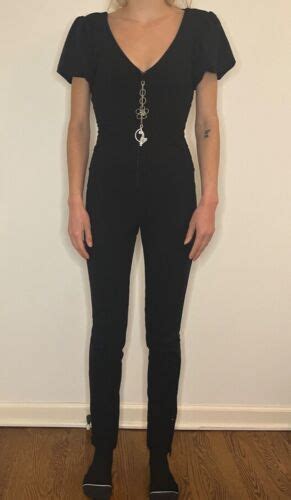 Vintage Y K Baby Phat Black Stretch Zip Up Jumpsuit Rhinestone Cat