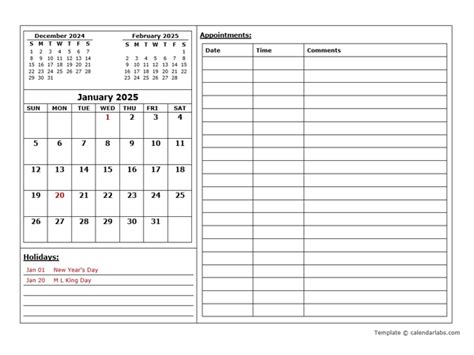 Monthly Appointment Calendar 2025 Marya Sheelah