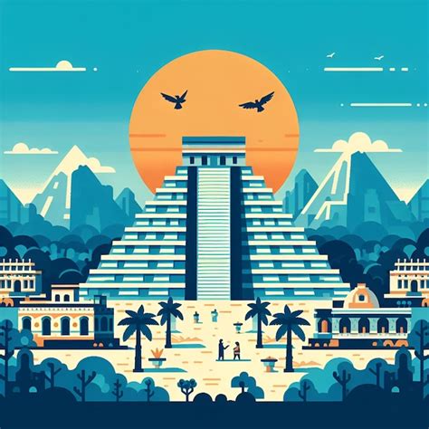 Ilustración vectorial de chichen itza méxico pirámide maya templo de la