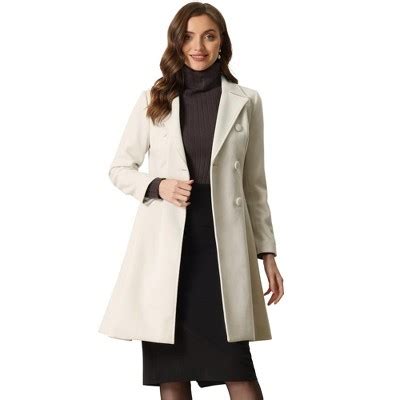 Allegra K Women S Notch Lapel Collar A Line Double Breast Long Winter