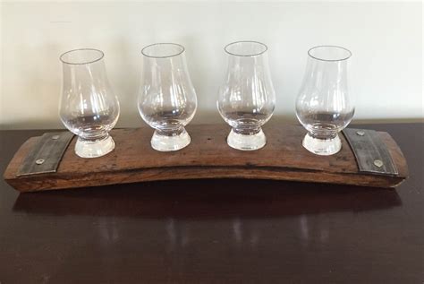 Whiskey Flight Tray For Four Glencairn Whiskey Glasses Made From A Reclaimed Bourbon Whiskey