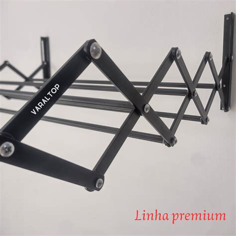 Varal Sanfonado 120cm Retrátil Preto Fosco 7 Varetas Linha Premium