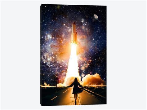 Young Woman Taking Off Rocket Launch Art Print By Gen Z Icanvas