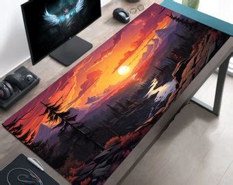 Orange Boho Forest Sunset Desk Mat Gaming Mouse Pad Large Mousepad