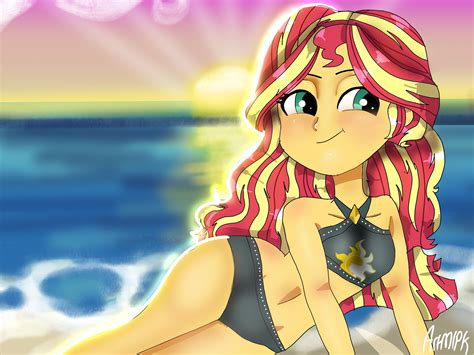 Safe Artist Artmlpk Sunset Shimmer Equestria Girls Beach