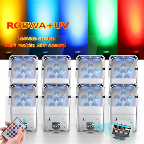 8Pcs Rechargeable Par Lights 6x18W Remote WiFi DMX Control Uplighting