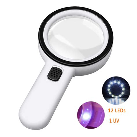 10x Led Lighted Handheld Magnifier 12 Led And 1 Uv Light Illuminated Hand