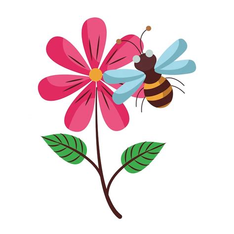 Premium Vector | Flower and bee cartoon