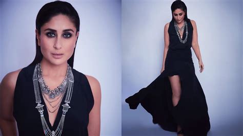 Kareena Kapoor Flaunts Her Svelte Body In Black Thigh High Slit Dress