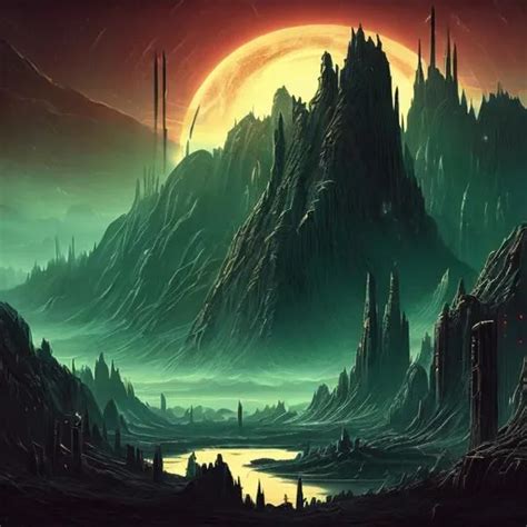 Retro Sci Fi Dark Fantasy Landscape