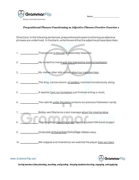 Prepositional Phrases As Adjectives Worksheet Adjectiveworksheets Net