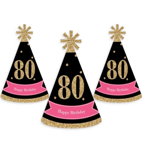 Big Dot Of Happiness Chic 80th Birthday Pink Black Gold Cone Party Hats 8 Ct Standard Size 8