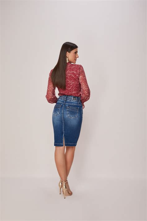 SAIA TRADICIONAL JEANS 2 BOTÕES 62CM TITANIUM Duhli Moda Feminina