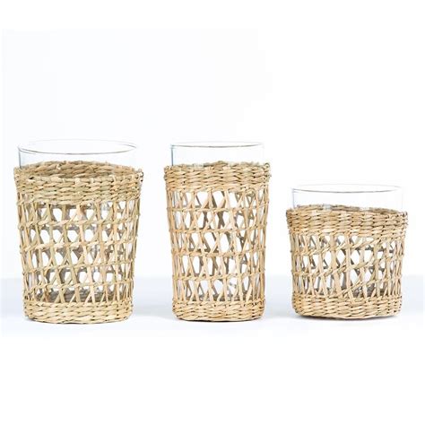 Rattan Wrapped Glasses Barn Mirror Wall Decor