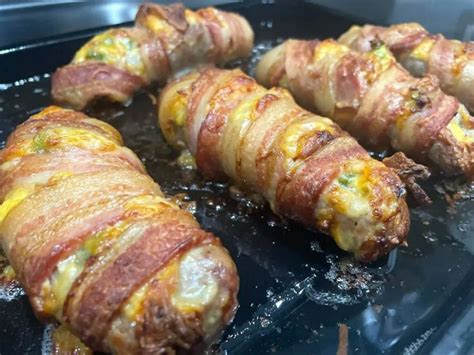 Bacon Wrapped Sausage Stuffed With Cheese And Jalapeños Bacon Wrapped