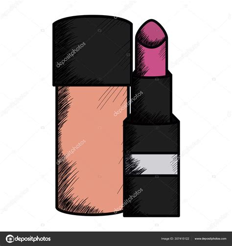 Lipstick And Bottle Make Up Drawing Icon Stock Vector By Stockgiu