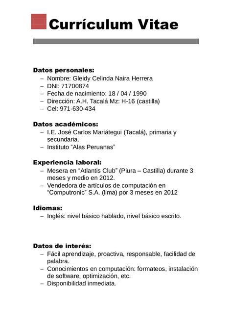Modelo De Curriculum Vitae Para Completar Modelo De C