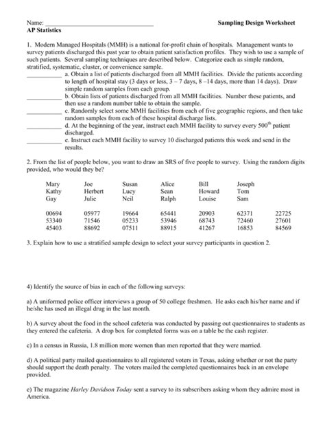 Ap Statistics Experimental Design Worksheet