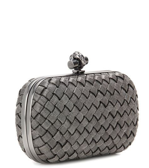 Bottega Veneta Metal Intrecciato Knot Frame Clutch Bag Silvertone In